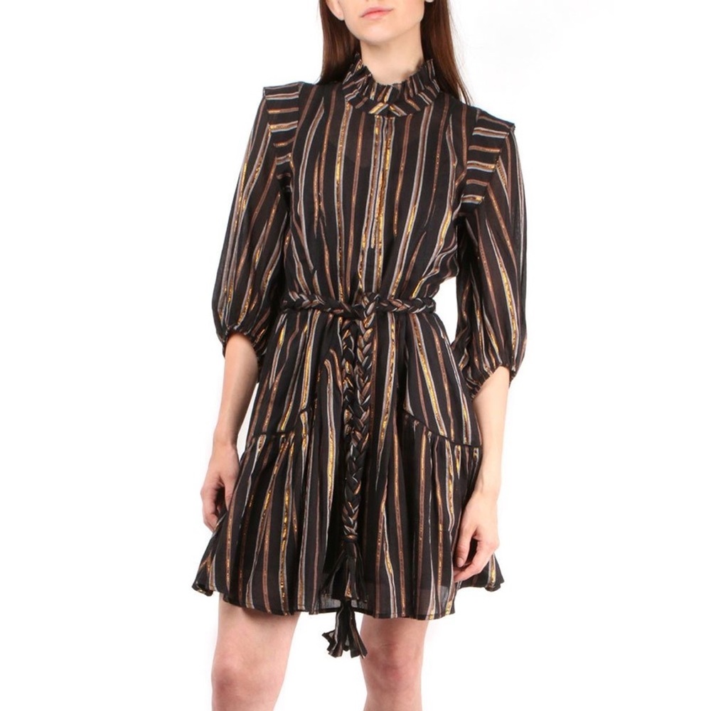 apiece apart Belted Rafaela Mini Dress Black Gold Copper Metallic 6